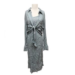 Savannah Morrow The Label Gray Midi Tank Dress And Tie Top Women XXL Silk Bamboo